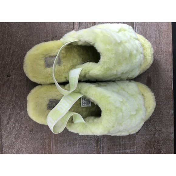 UGG Fluff Yeah Women's neon lime slide sandal logo strap size 11 - Picture 4 of 9